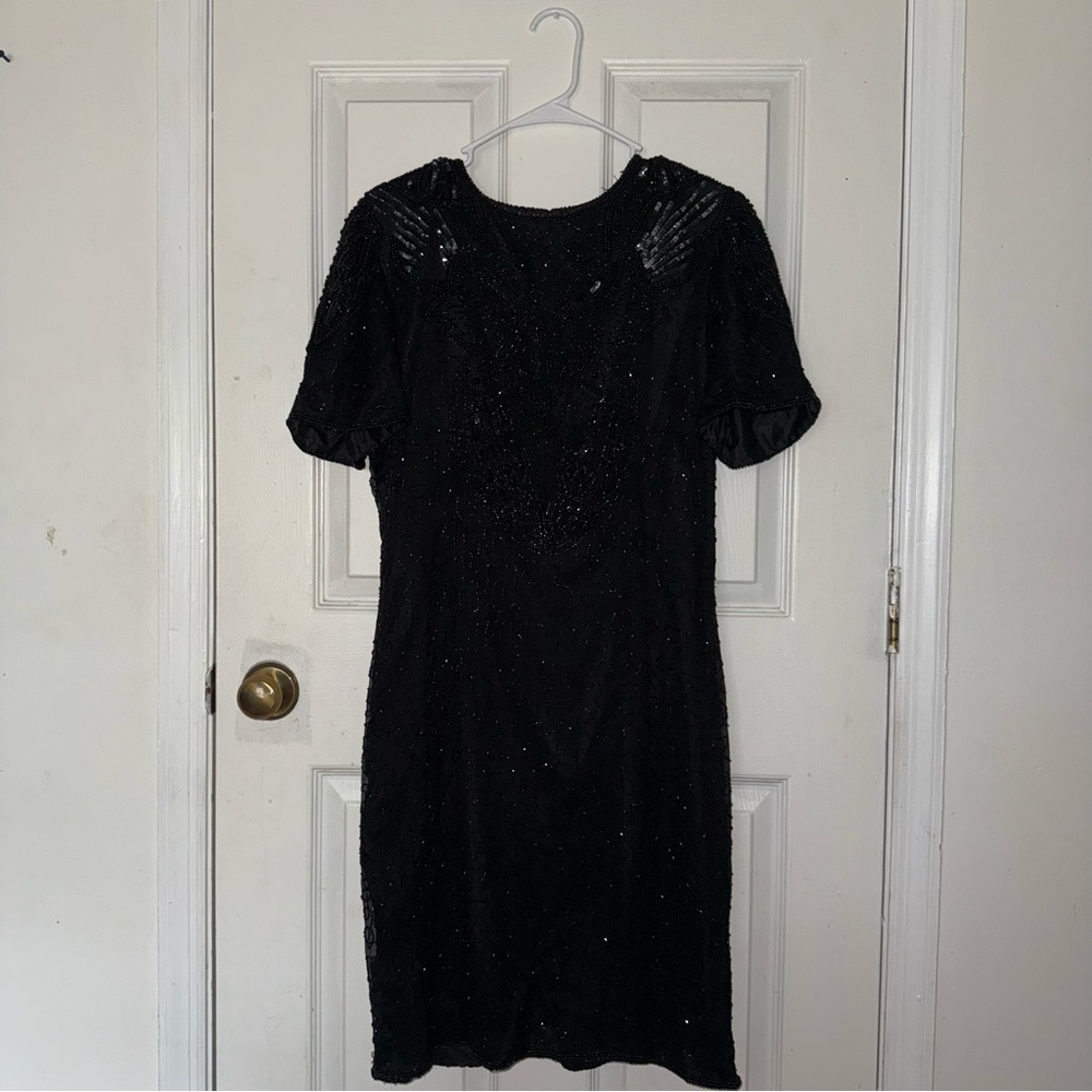 AP Ltd Elegant Black Beaded Midi Dress - Picture 2 of 13